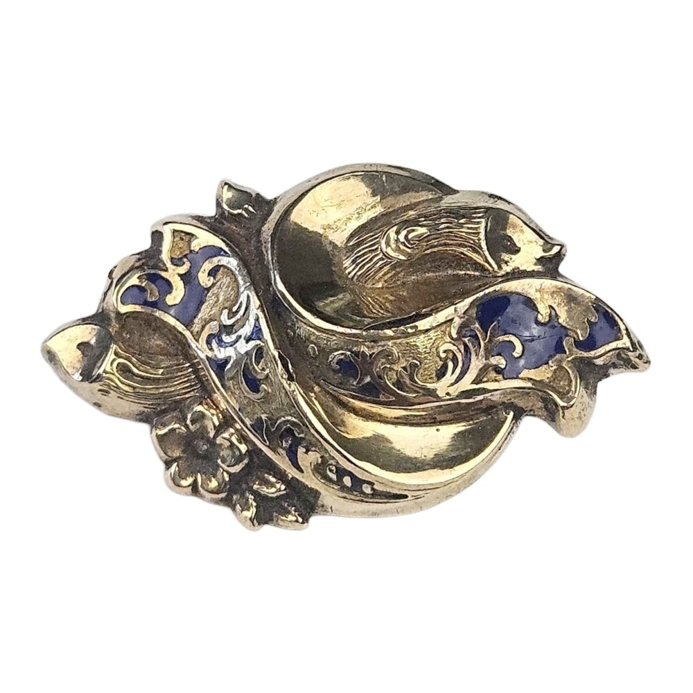 Antique Victorian Art Nouveau Brooch Enamel Rolled Gold Plate Repousse Floral